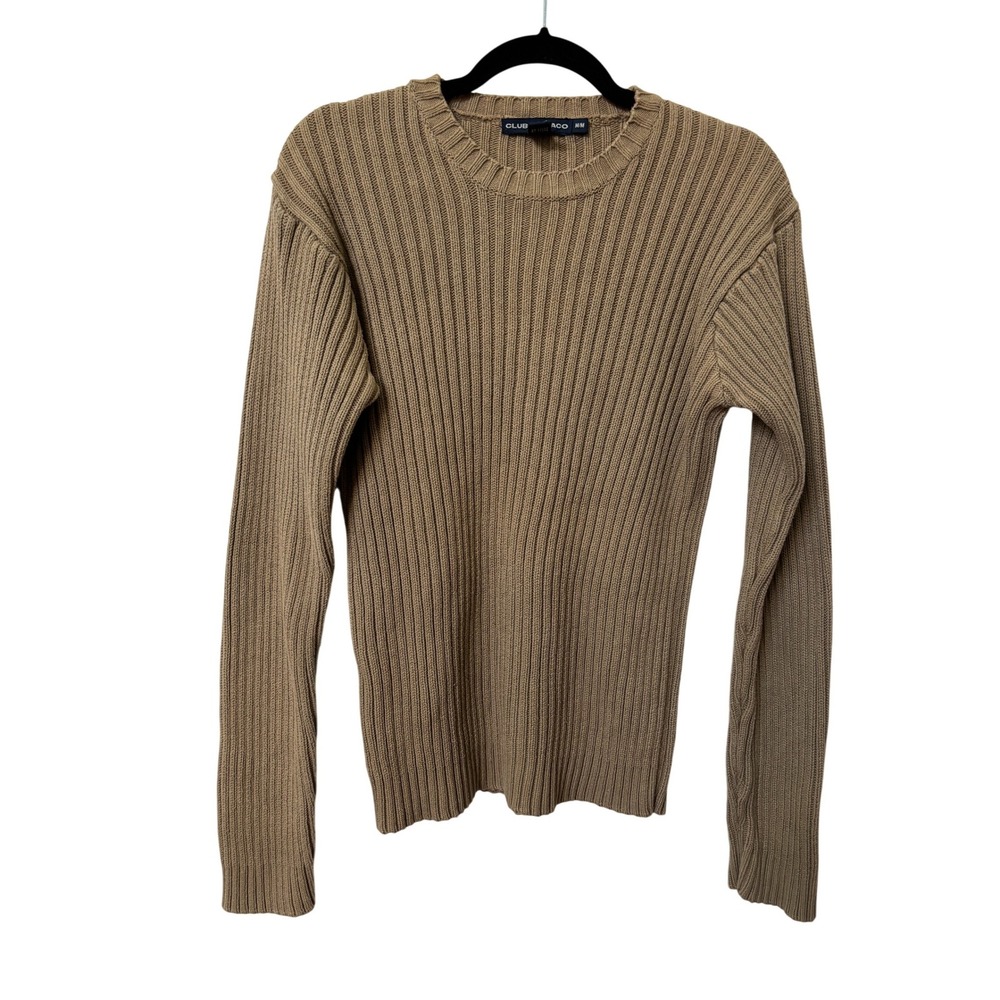 Y2K Club Monaco Womens Tan Brown‎ 100% Cotton Ribbed Crew Neck Sweater M